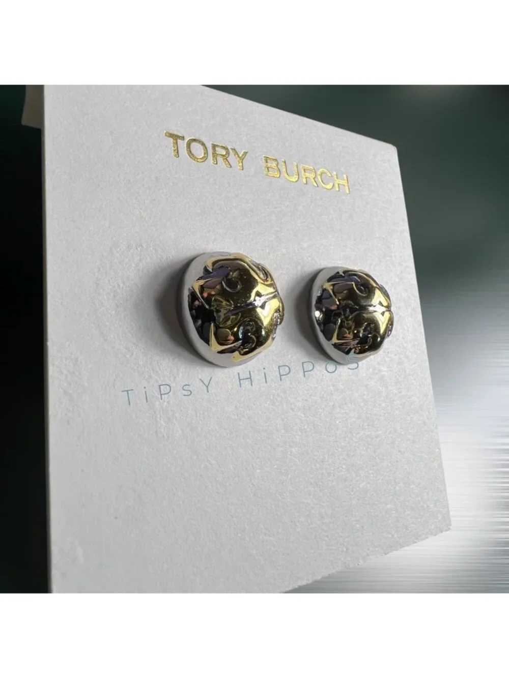 NEW!  Tory Burch Silver and Gold Logo Stud Earrings